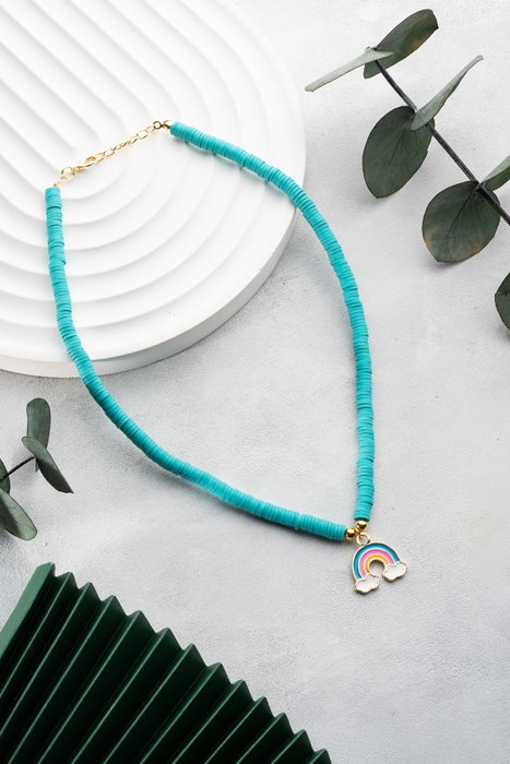 Heliophilia Silver Collar KL-0865 Multicolor con Colgantes Arco Iris y Piedra